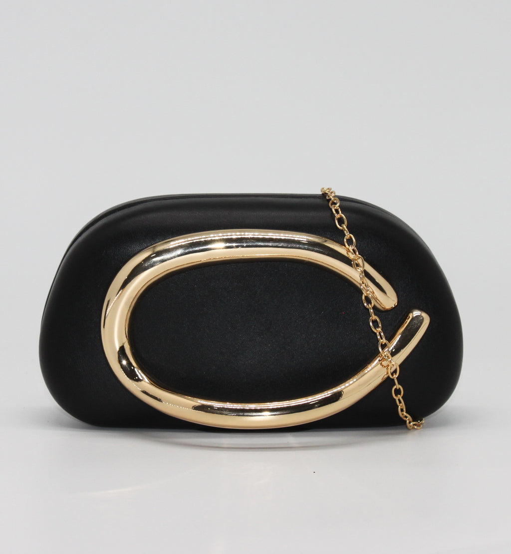 Clutch Rigida con Dettaglio Dorato Scultoreo – Nero