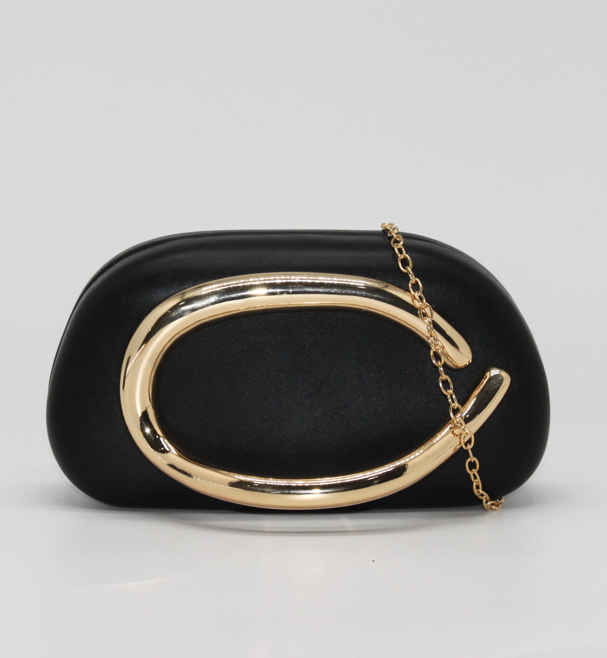 Clutch Rigida con Dettaglio Dorato Scultoreo – Nero