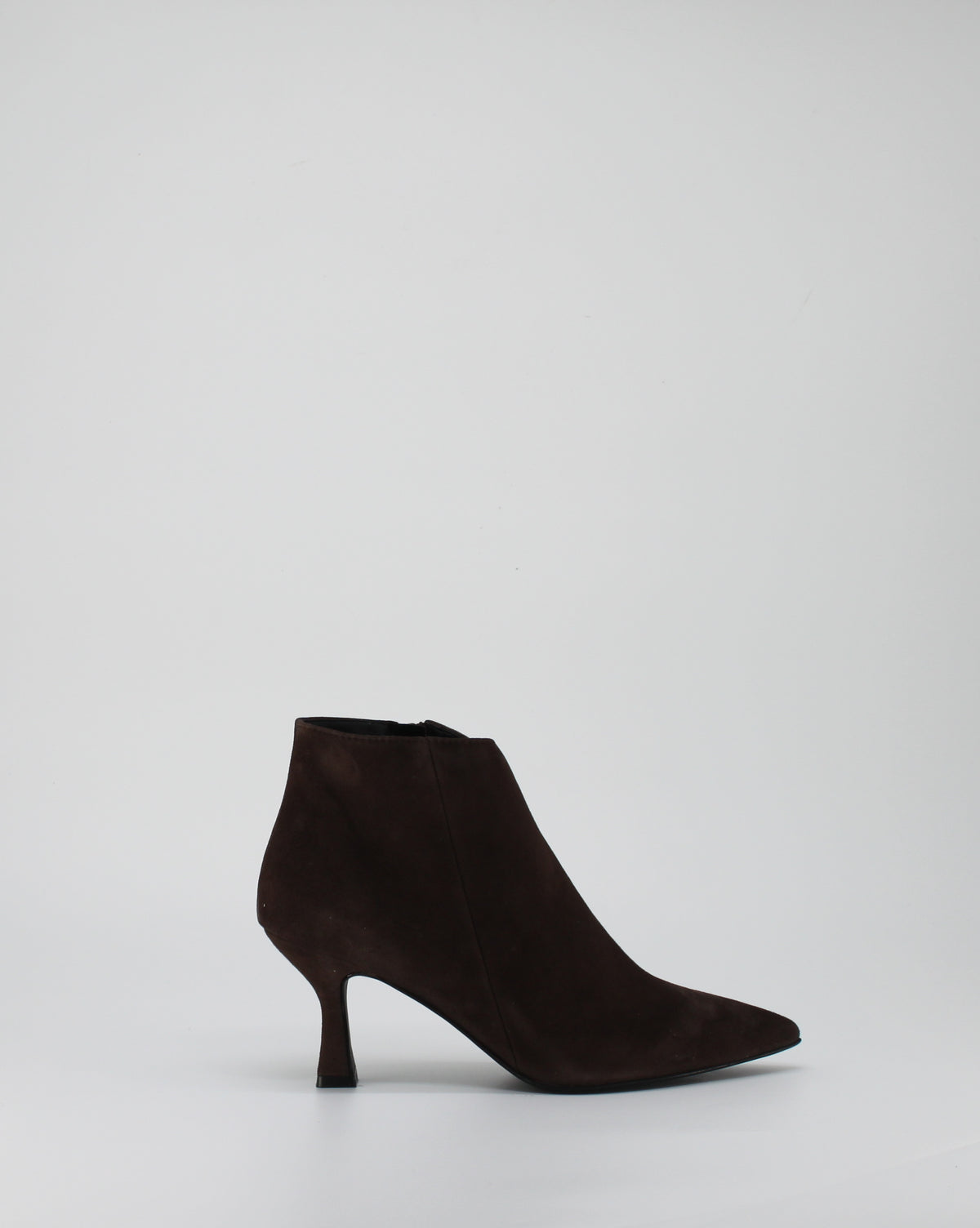 Tronchetto in vera pelle di capra camoscio con tacco stiletto - Marrone -