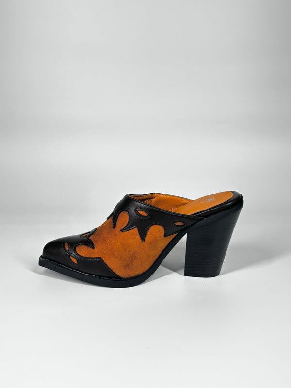 Sabot Texano Bicolore in ecopelle e Camoscio - Cuoio