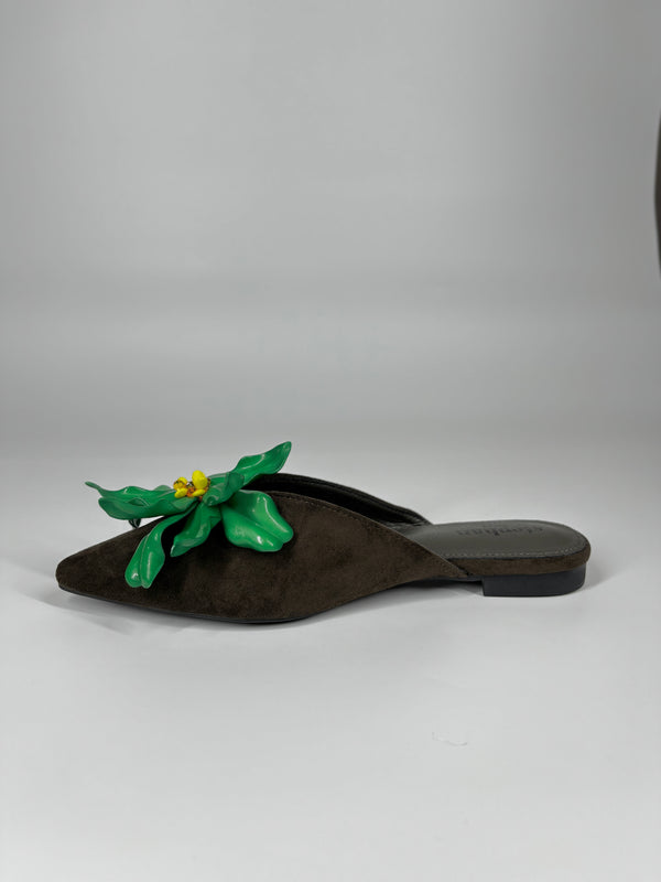 Mule a Punta in camoscio - Verde