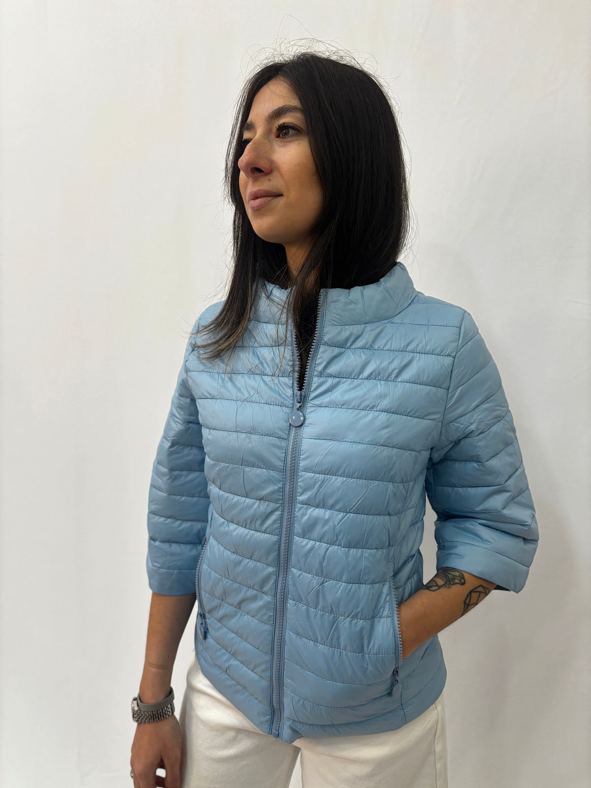 Piumino leggero con manica 3/4 - Azzurro