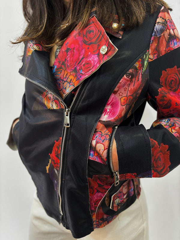 Giacca Biker "Art & Roses" – Nero