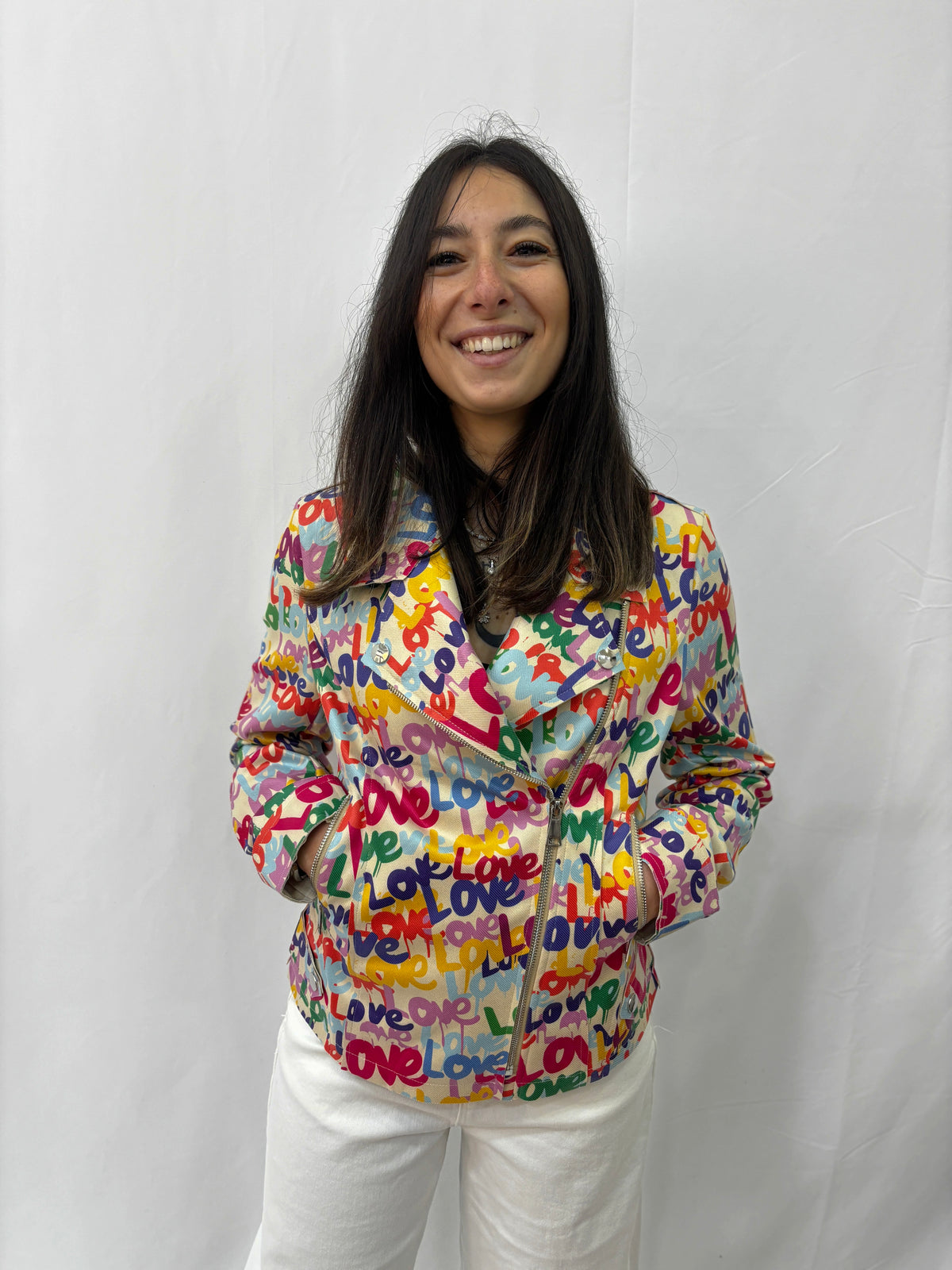 Giacca Biker "Love" - Bianco