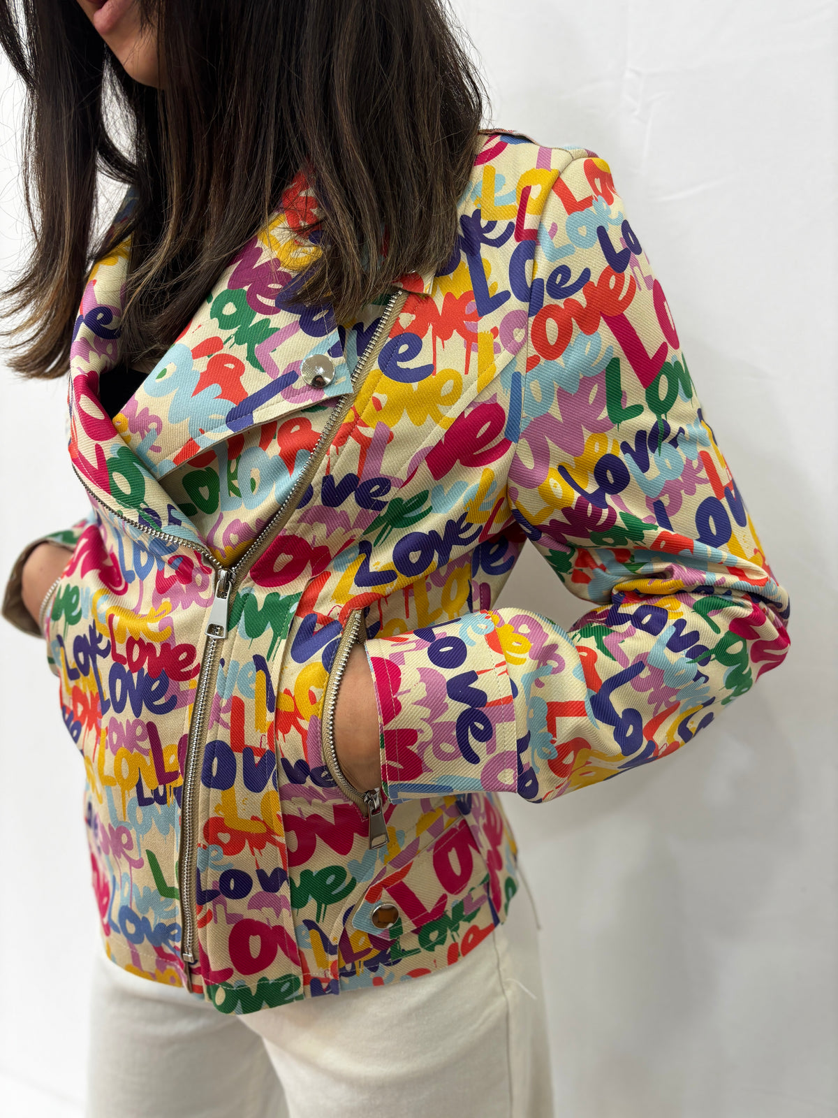Giacca Biker "Love" - Bianco