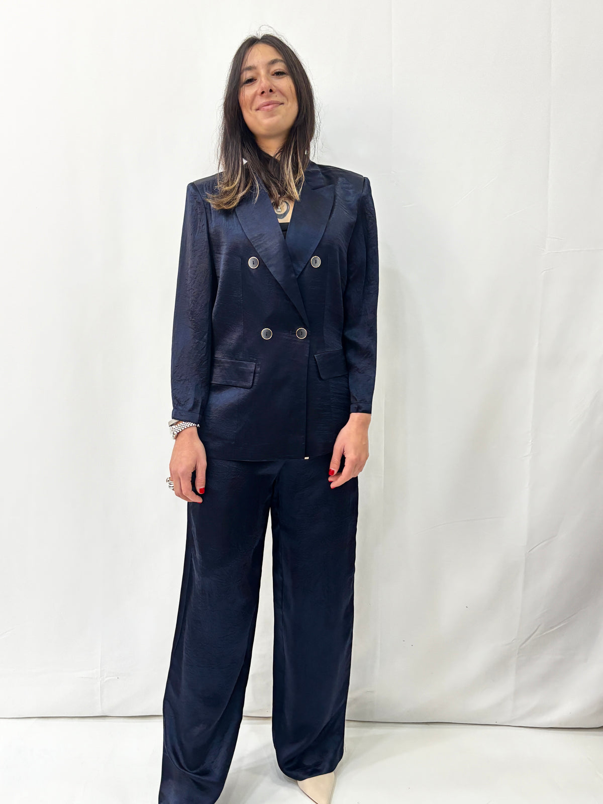 Blazer Doppio Petto in Satin -  Blu Notte