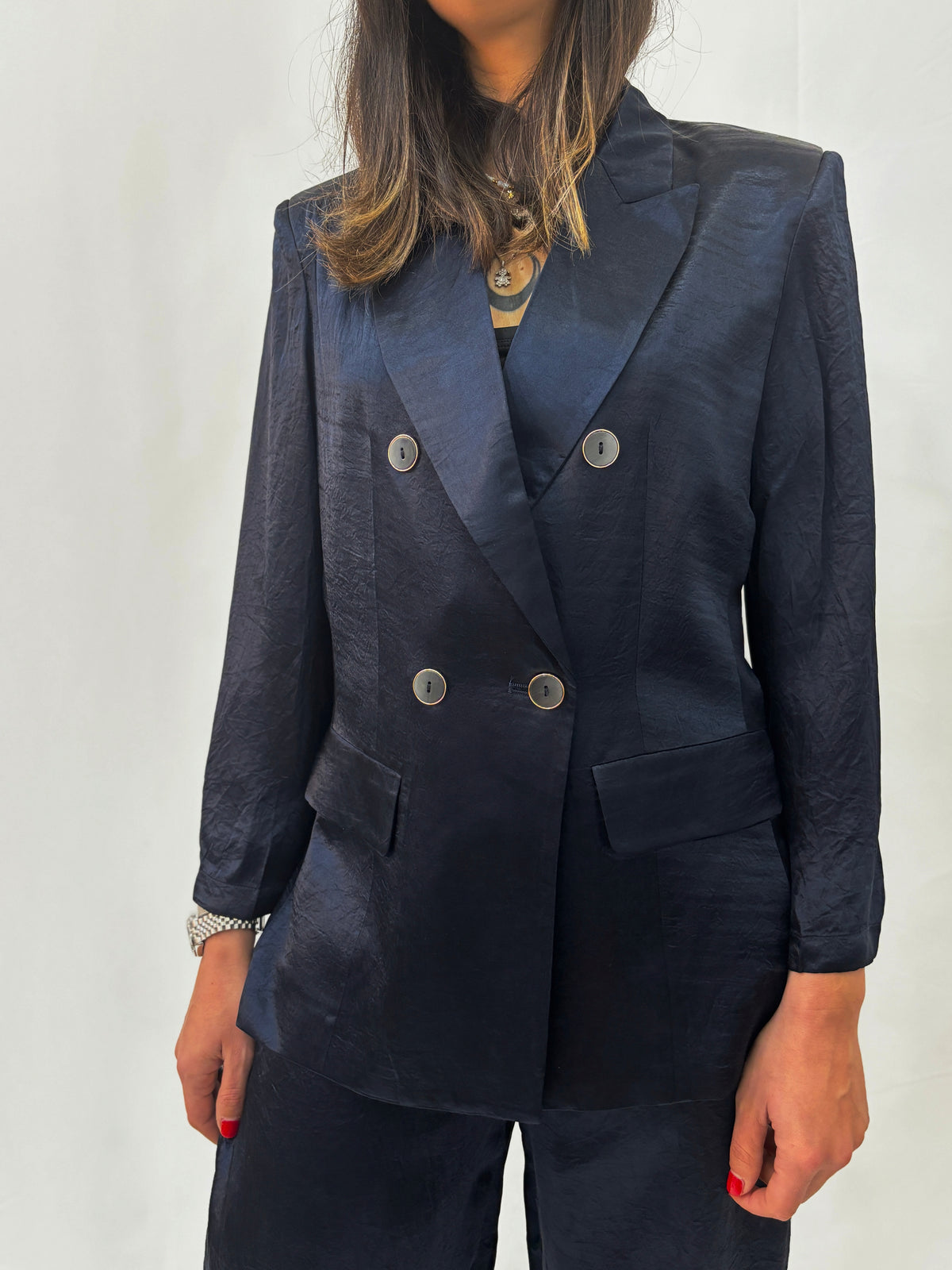 Blazer Doppio Petto in Satin -  Blu Notte