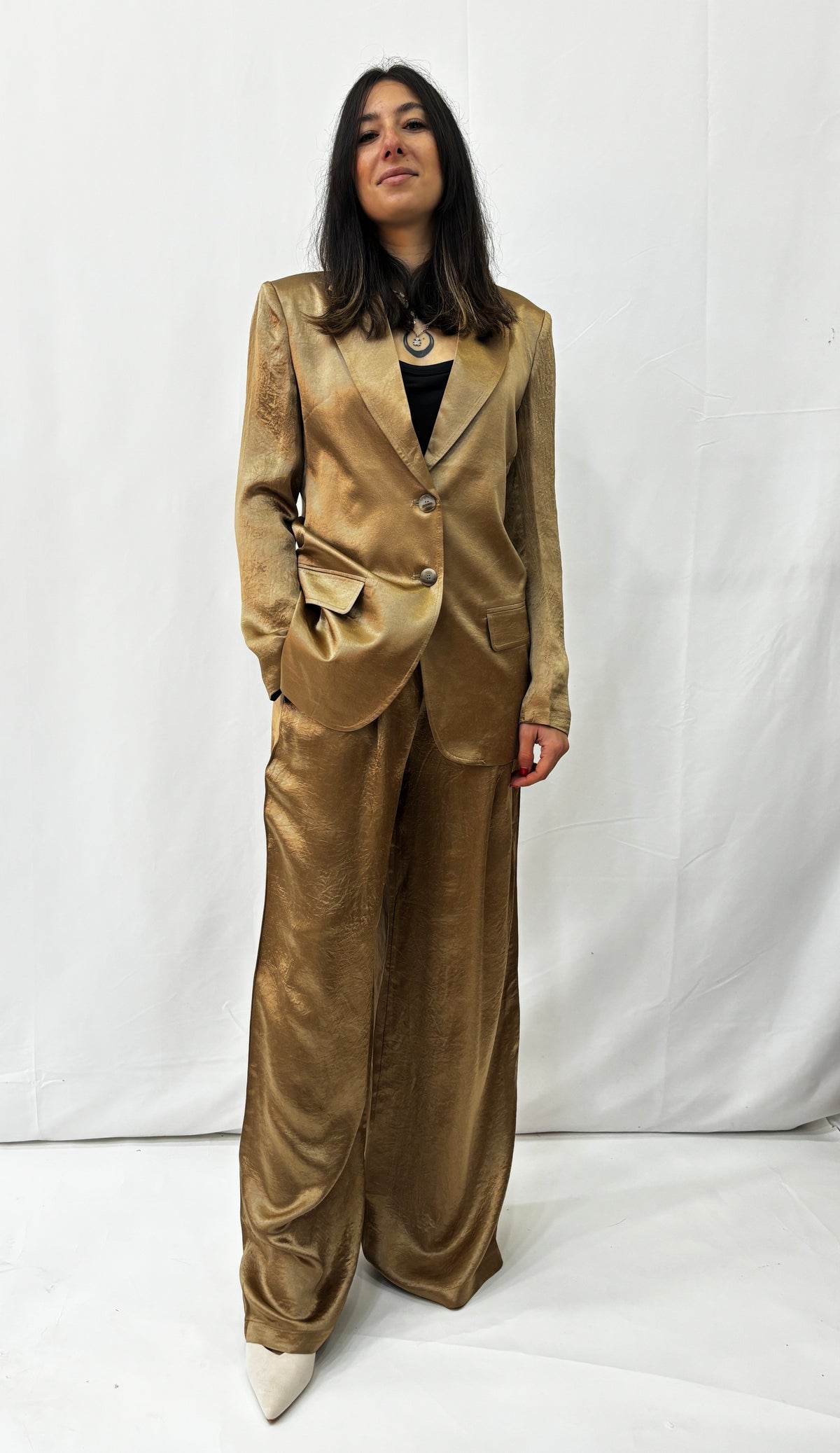 Blazer Doppio Petto in Satin -  Oro