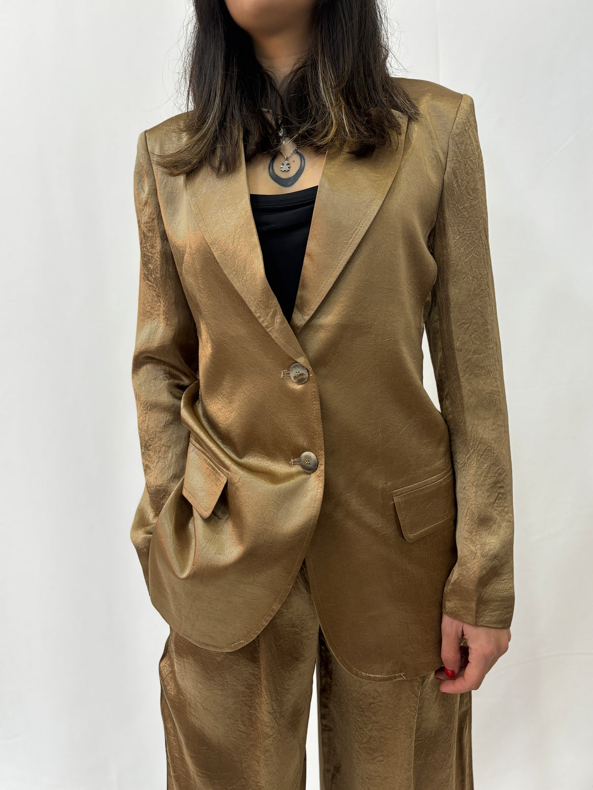Blazer Doppio Petto in Satin -  Oro