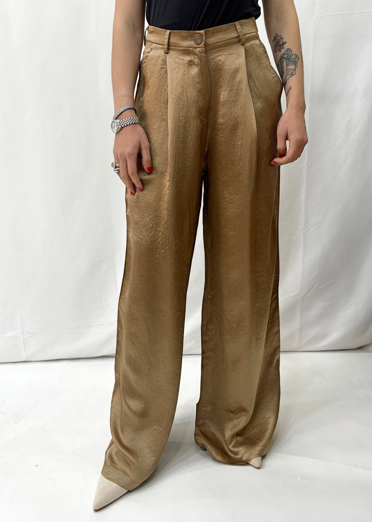 Pantaloni in Satin -  Oro