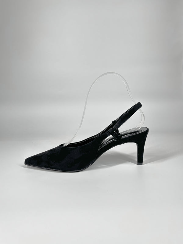 Slingback a Punta in Camoscio - Nero