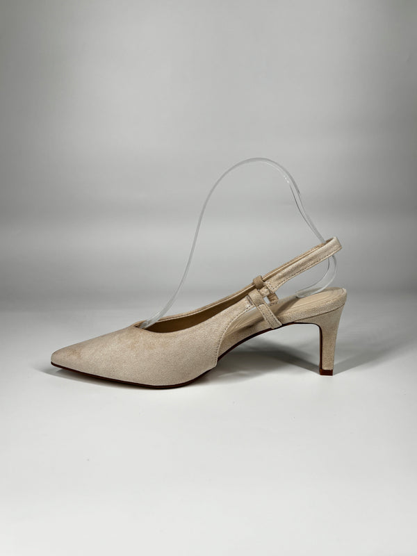 Slingback a Punta in Camoscio - Beige