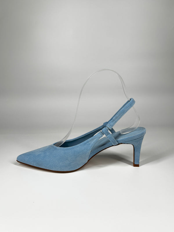 Slingback a Punta in Camoscio - Celeste