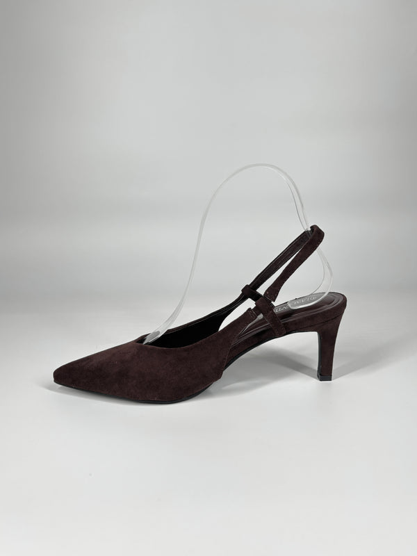 Slingback a Punta in Camoscio - Marrone
