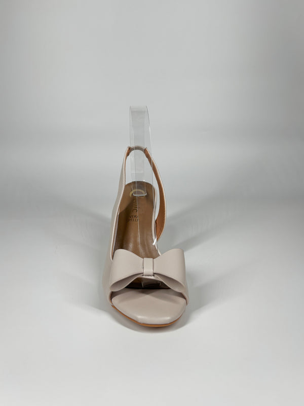 Sandalo Slingback in Pelle con Fiocco - Beige
