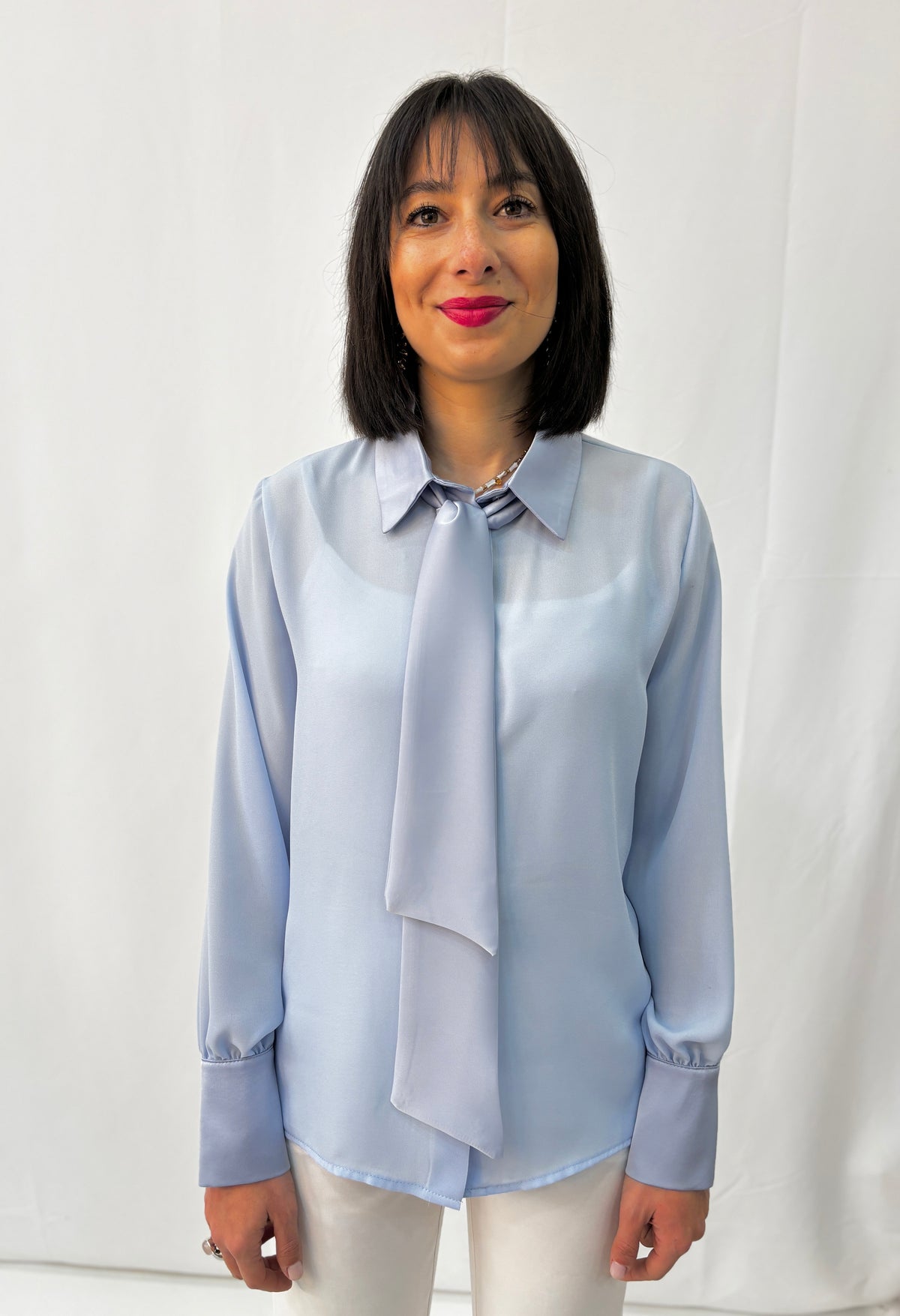 Camicia Zahjr in Satin - Azzurro