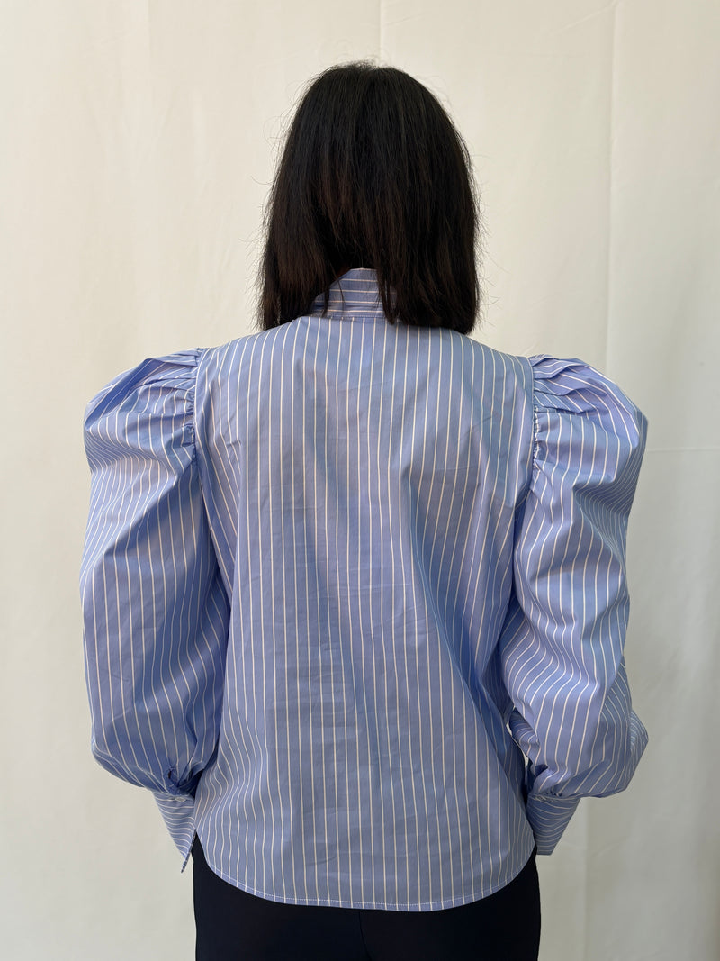 Camicia Zahjr con Fiocco e Maniche a Sbuffo - Celeste