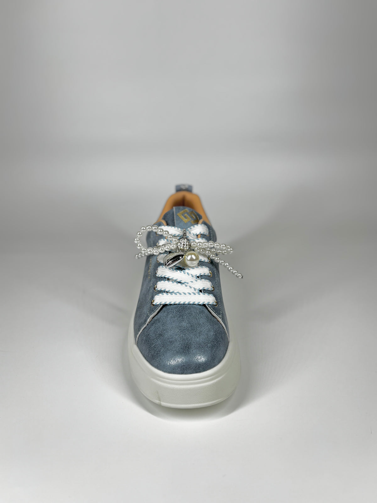 Sneaker Gold & Gold Laminata con Dettaglio Perle Gioiello - Blu