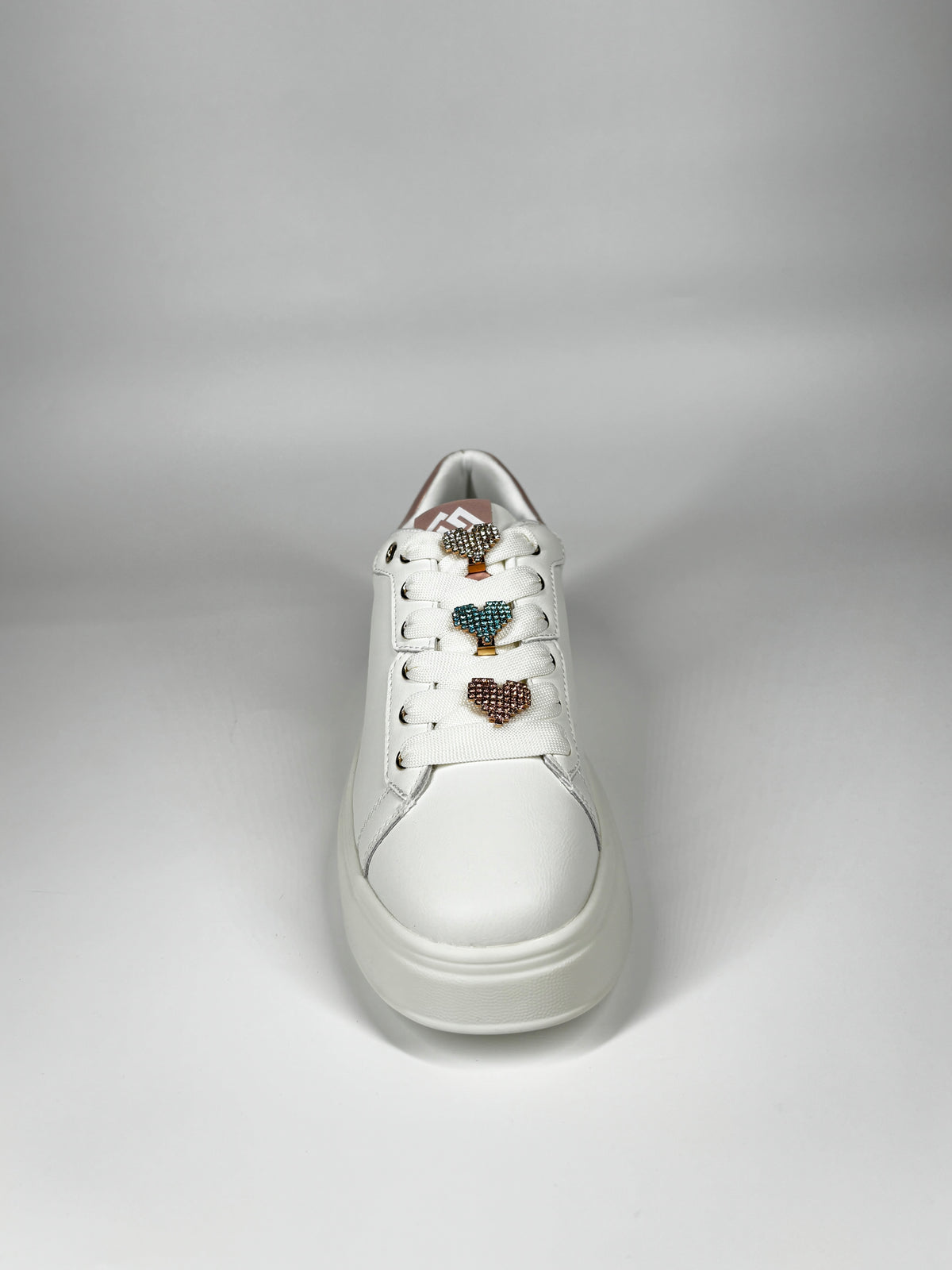Sneaker Gold & Gold Platform con Cuori Gioiello - Bianco