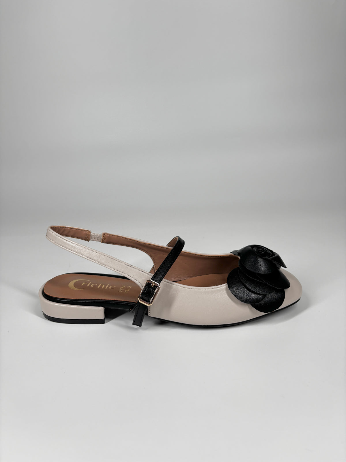 Slingback Bicolore con Rosa - Beige