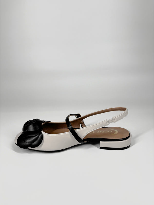 Slingback Bicolore con Rosa - Beige