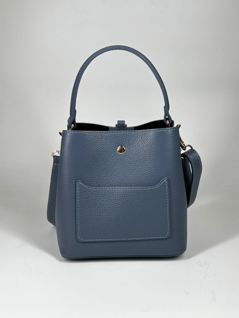 Borsa a Secchiello in Vera Pelle - Blu Avio