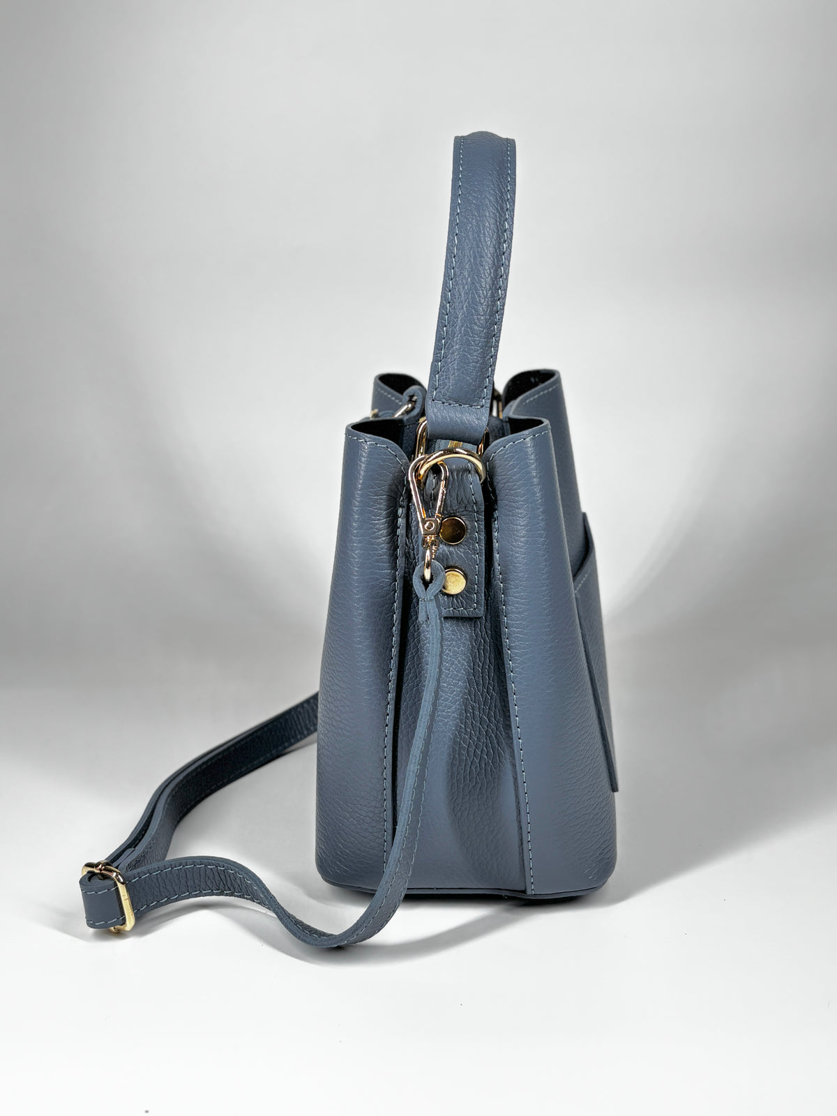 Borsa a Secchiello in Vera Pelle - Blu Avio