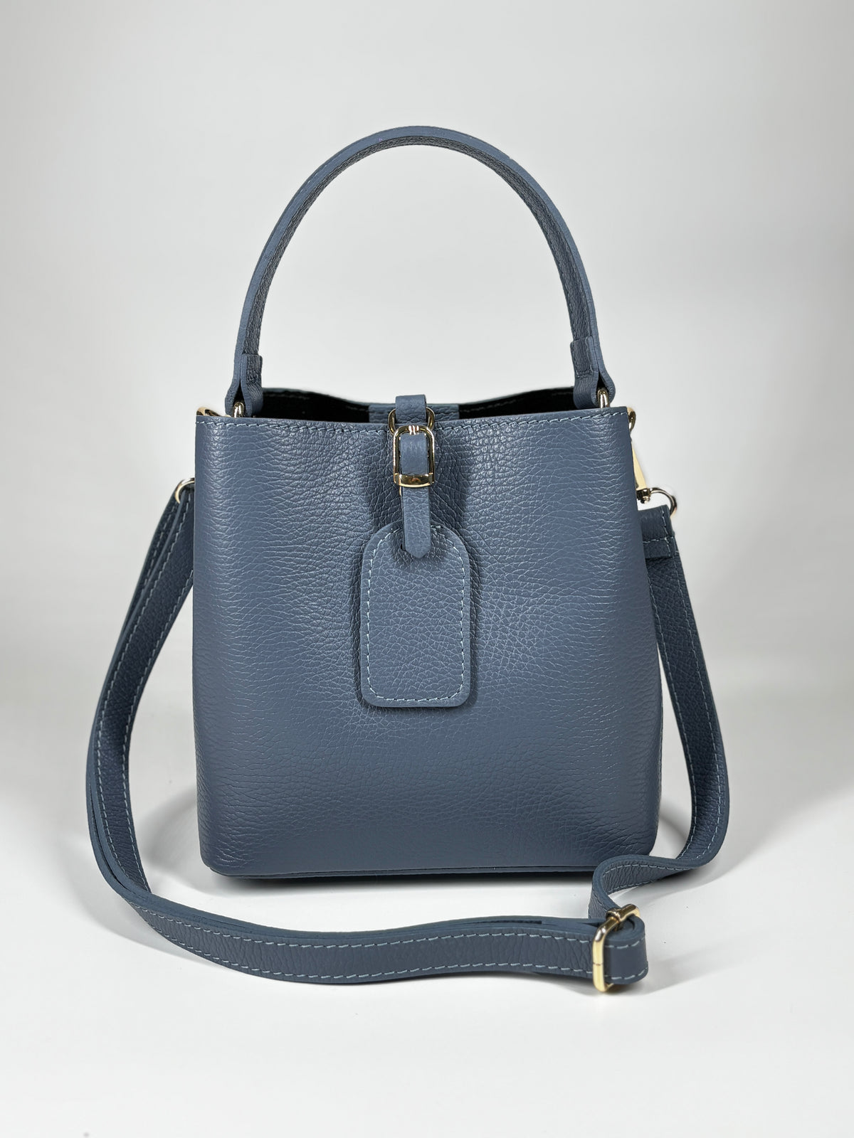 Borsa a Secchiello in Vera Pelle - Blu Avio