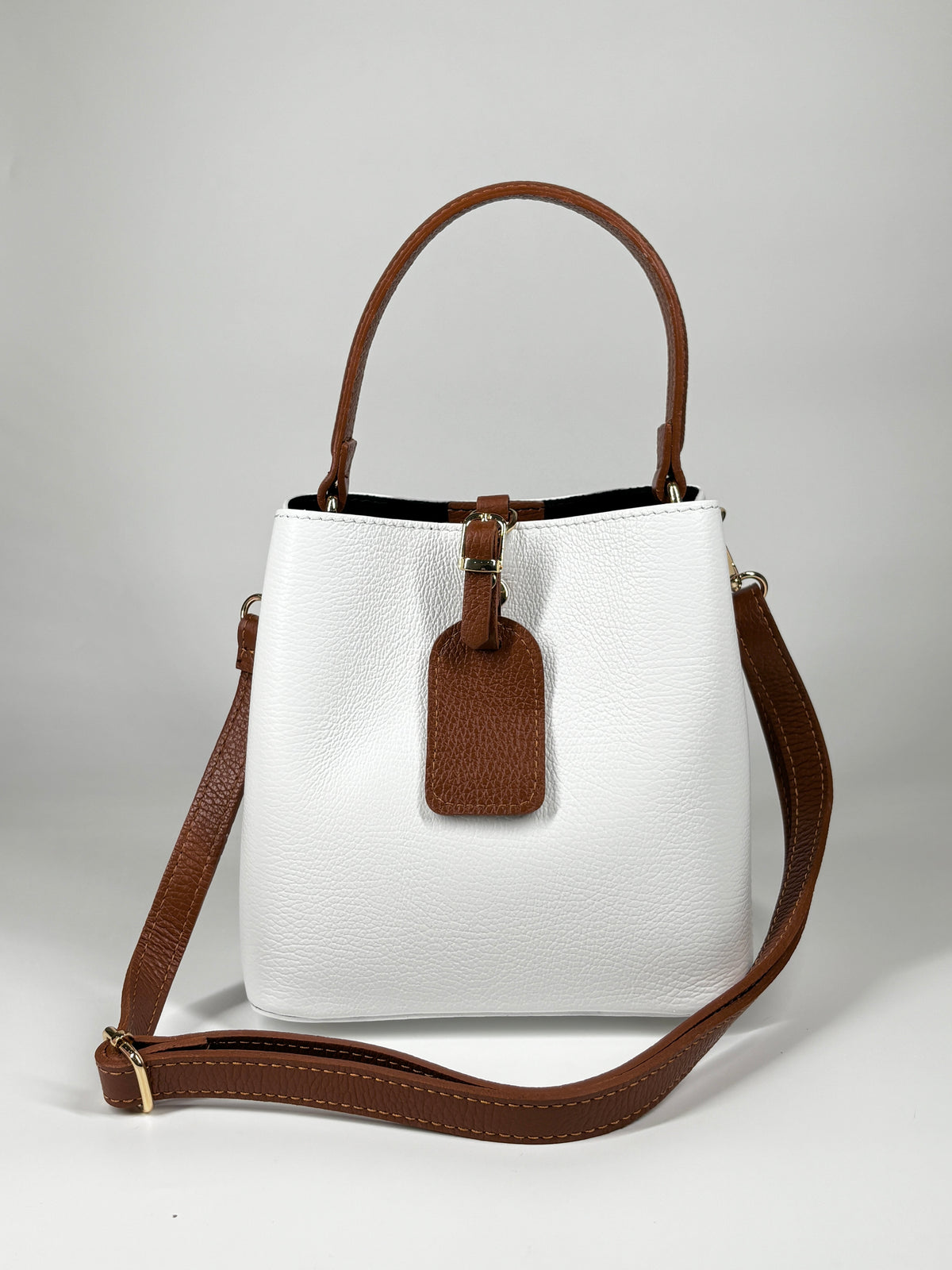 Borsa a Secchiello Bicolore in Vera Pelle