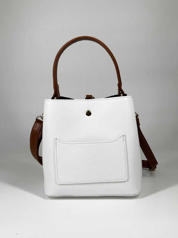 Borsa a Secchiello Bicolore in Vera Pelle