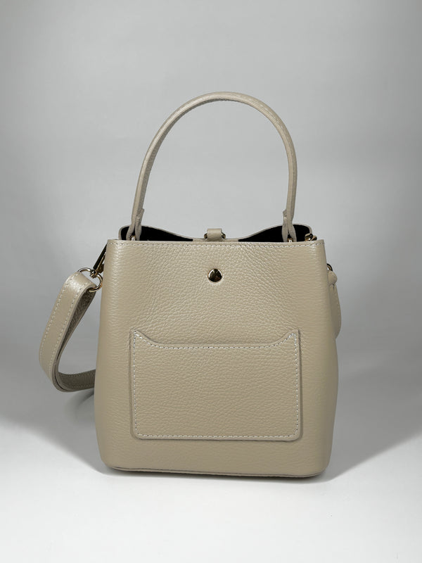 Borsa a Secchiello in Vera Pelle - Beige