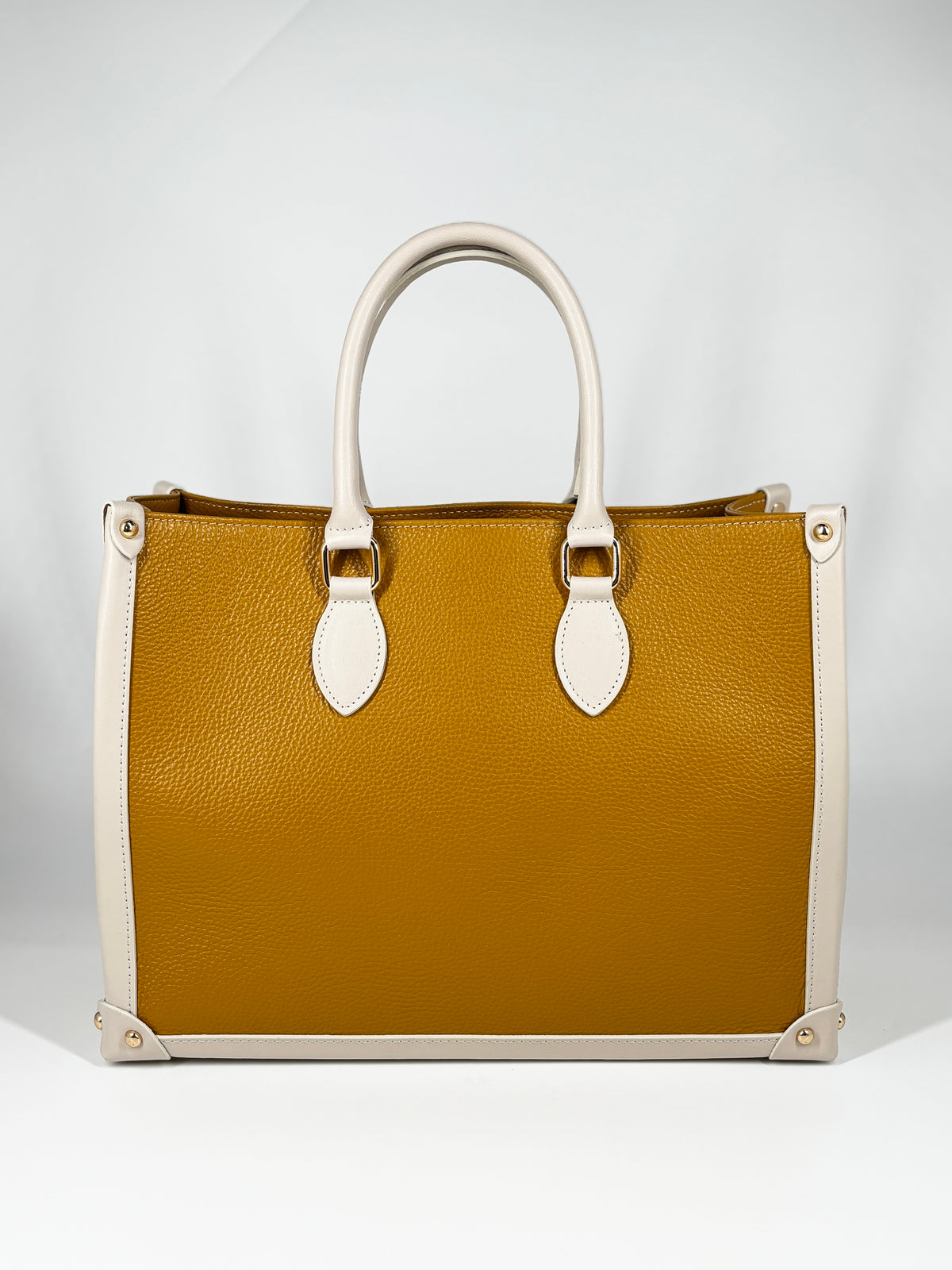 Borsa in Vera Pelle Bicolor – Senape e Beige