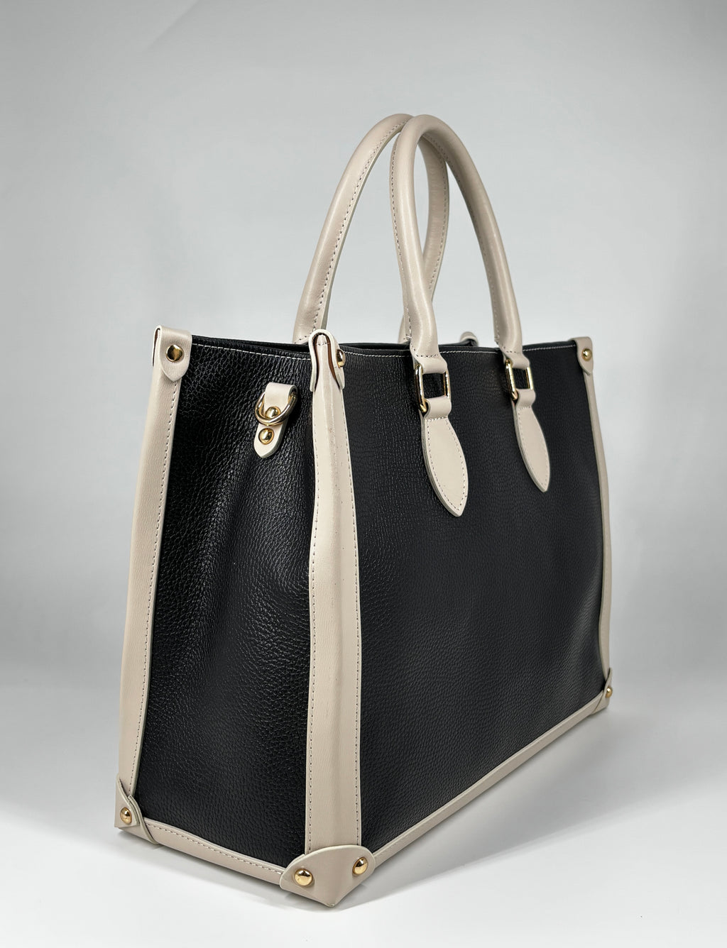 Borsa in Vera Pelle Bicolor – Nero e Beige