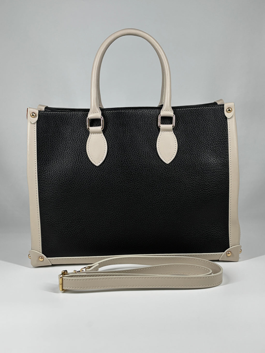 Borsa in Vera Pelle Bicolor – Nero e Beige