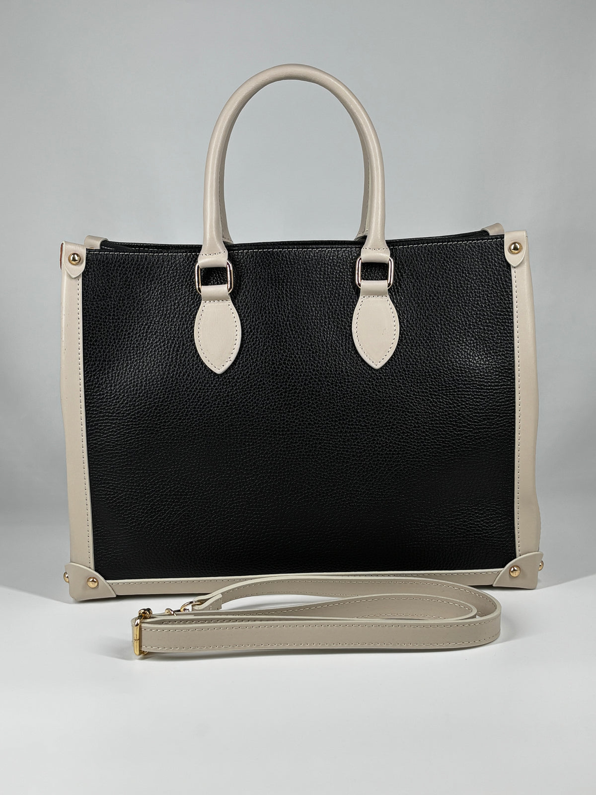Borsa in Vera Pelle Bicolor – Nero e Beige