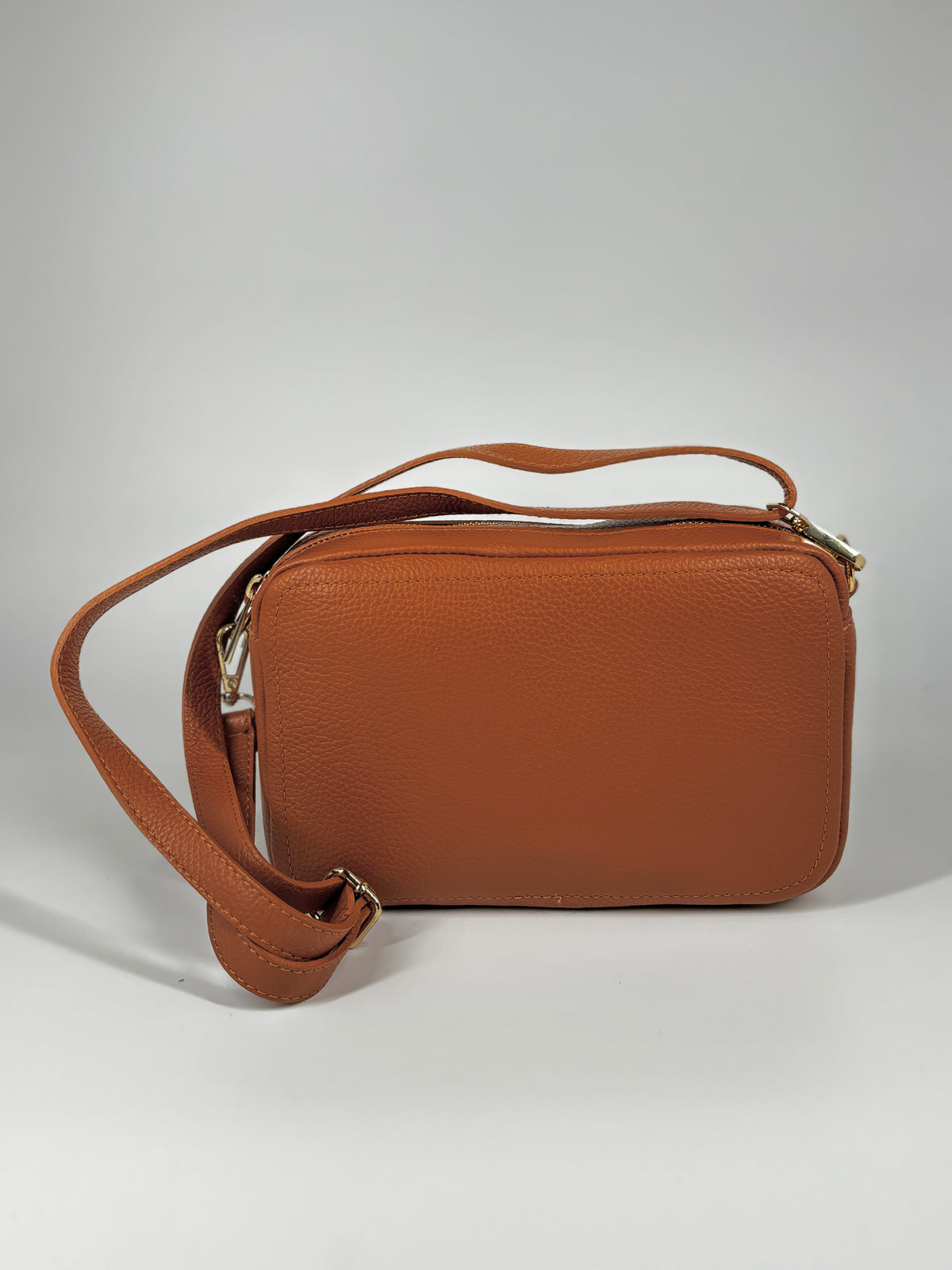 Borsa in vera pelle con doppio scomparto - Cammello