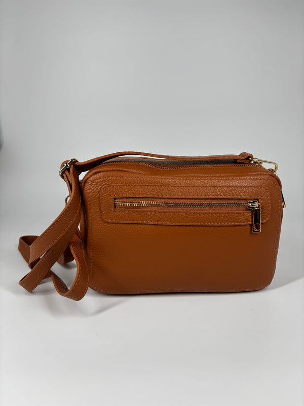 Borsa in vera pelle con doppio scomparto - Cammello