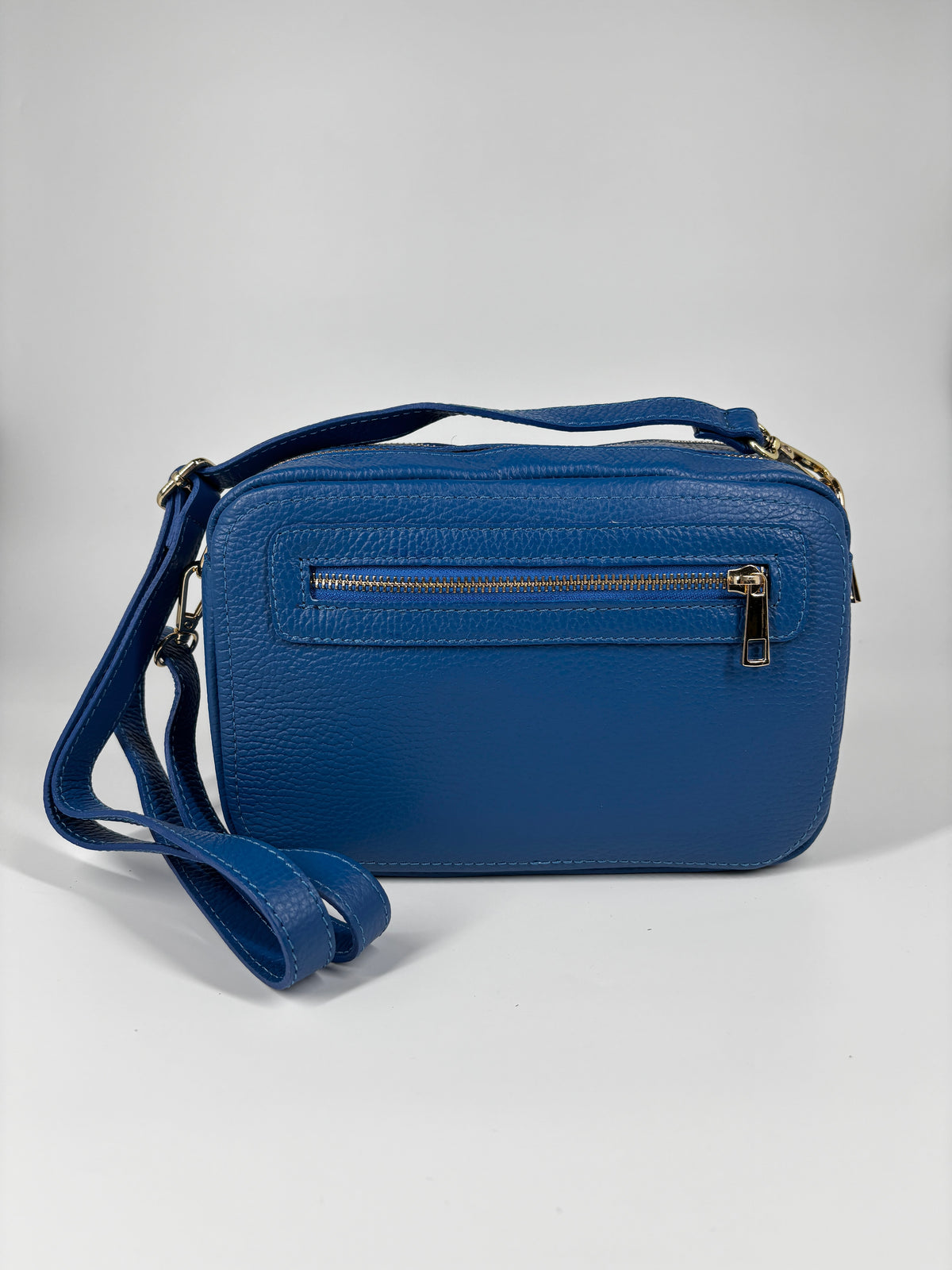 Borsa in vera pelle con doppio scomparto - Blu elettrico