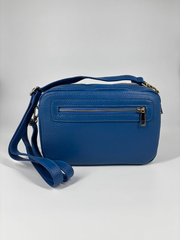 Borsa in vera pelle con doppio scomparto - Blu elettrico