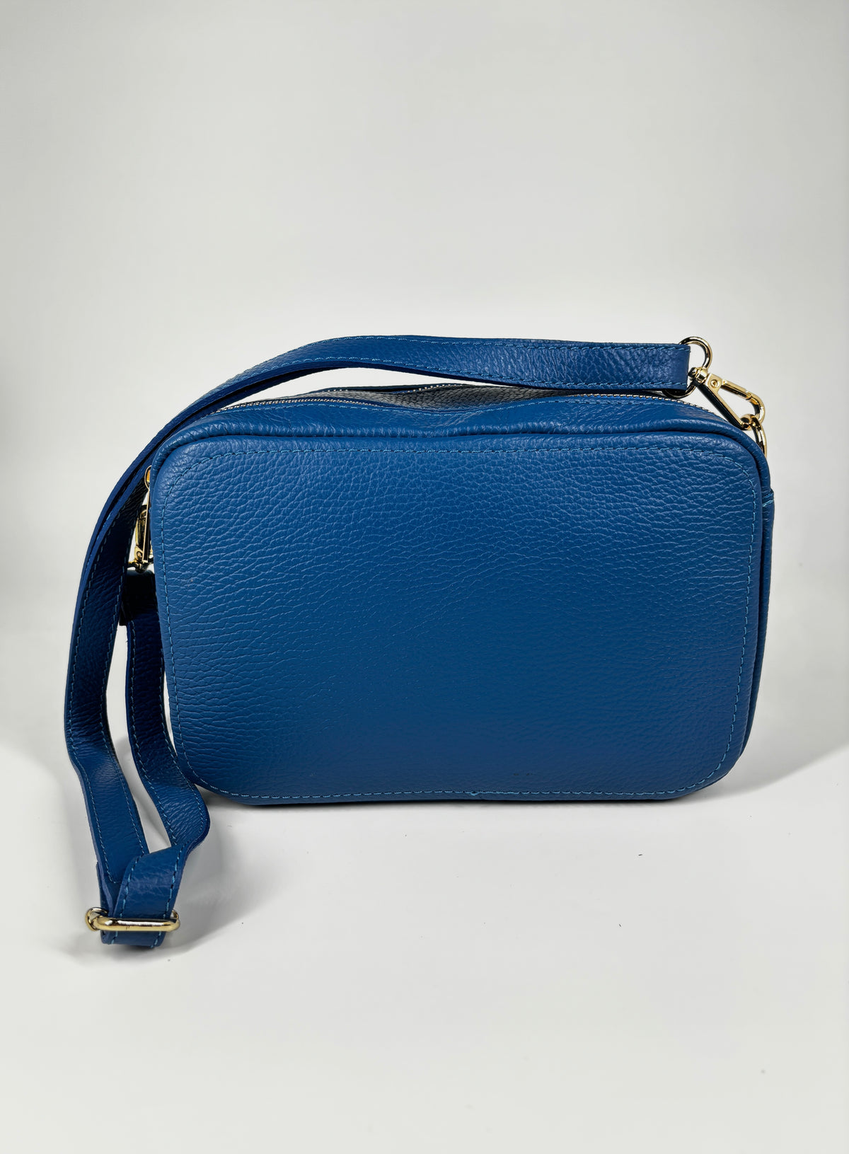 Borsa in vera pelle con doppio scomparto - Blu elettrico