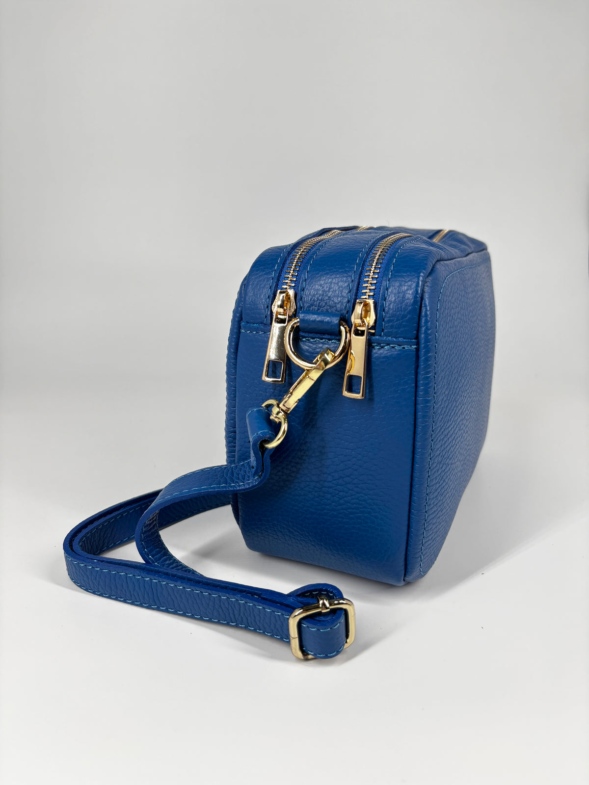 Borsa in vera pelle con doppio scomparto - Blu elettrico