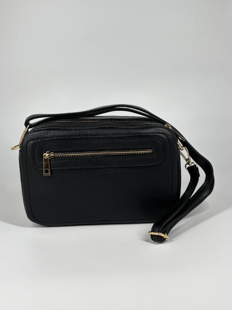 Borsa in vera pelle con doppio scomparto - Nero