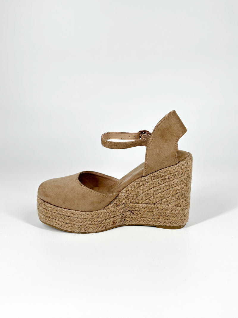Sandalo Espadrillas con Zeppa in Camoscio - Beige