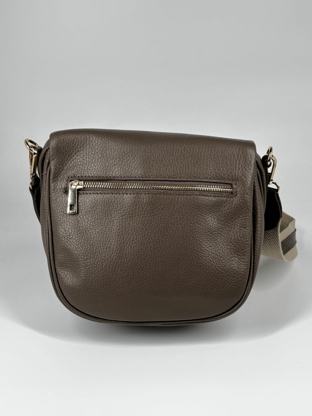 Borsa in vera pelle con borchie dorate modello marsupio - Fango