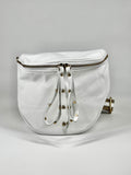 Borsa in vera pelle con borchie dorate modello marsupio - Bianco