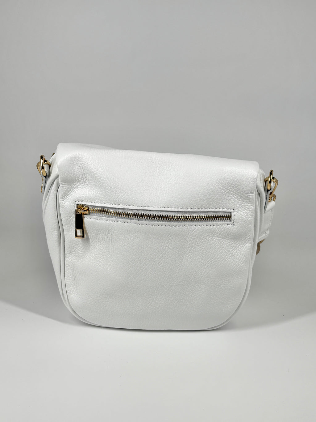 Borsa in vera pelle con borchie dorate modello marsupio - Bianco