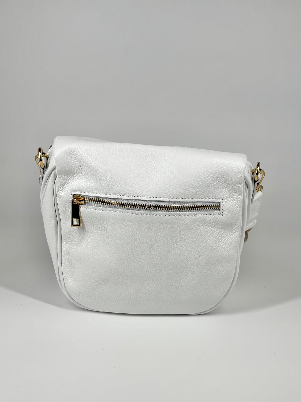 Borsa in vera pelle con borchie dorate modello marsupio - Bianco