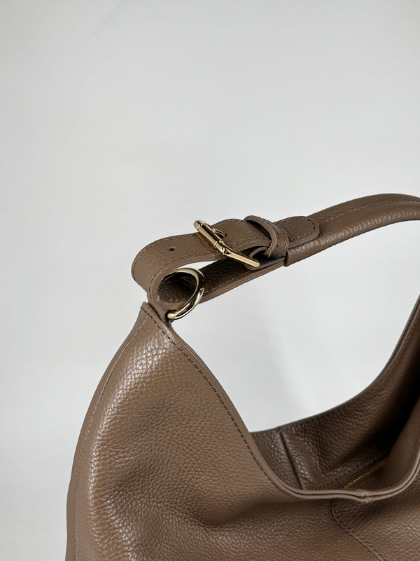 Borsa a Spalla Morbida in Pelle - Tortora