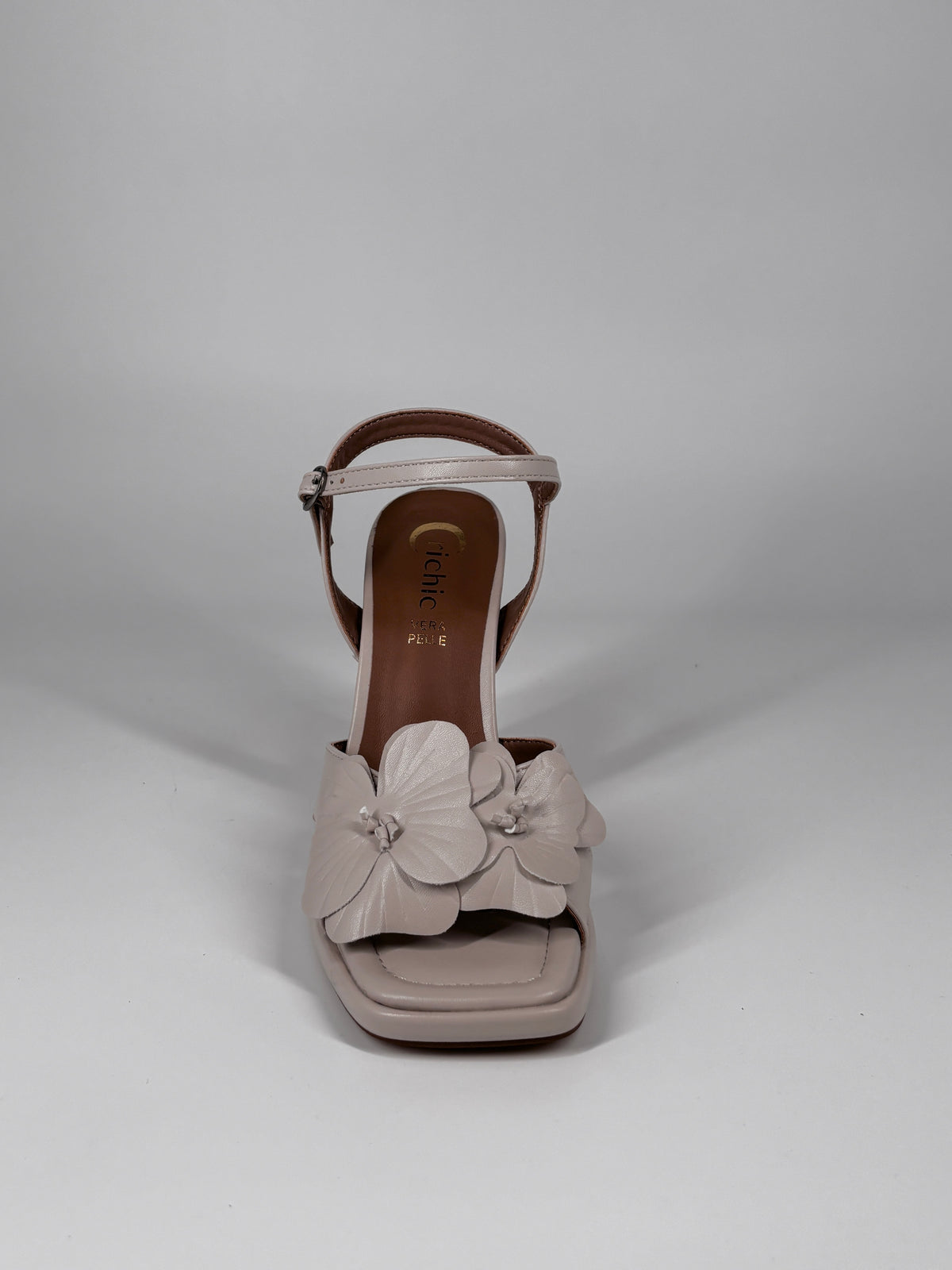 Sandalo Maxi Fiori e Tacco Scultoreo – Beige