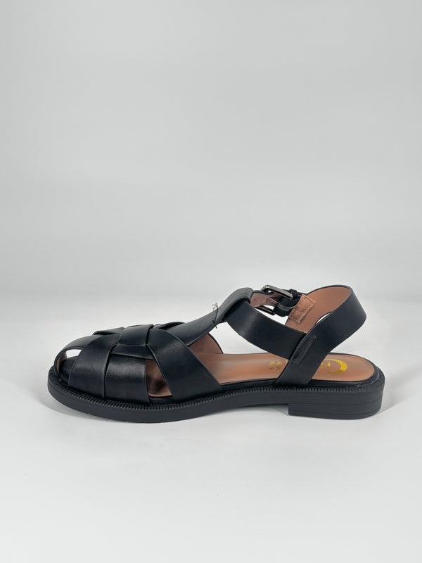 Sandalo Fisherman con Sottopiede in Vera Pelle - Nero